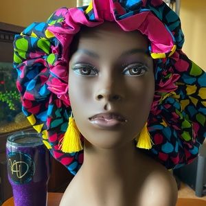 XLARGE satin lined Ankara bonnet
